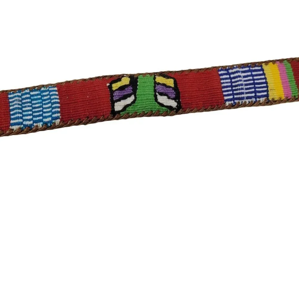 Vintage Handwoven Leather Patchwork Textile Belt M Southwestern‎ Colorful